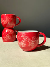 Load image into Gallery viewer, Red hand carved cherry blossom mug
