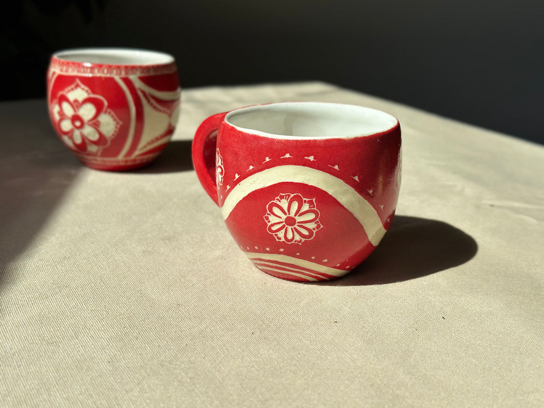 Carved floral mug