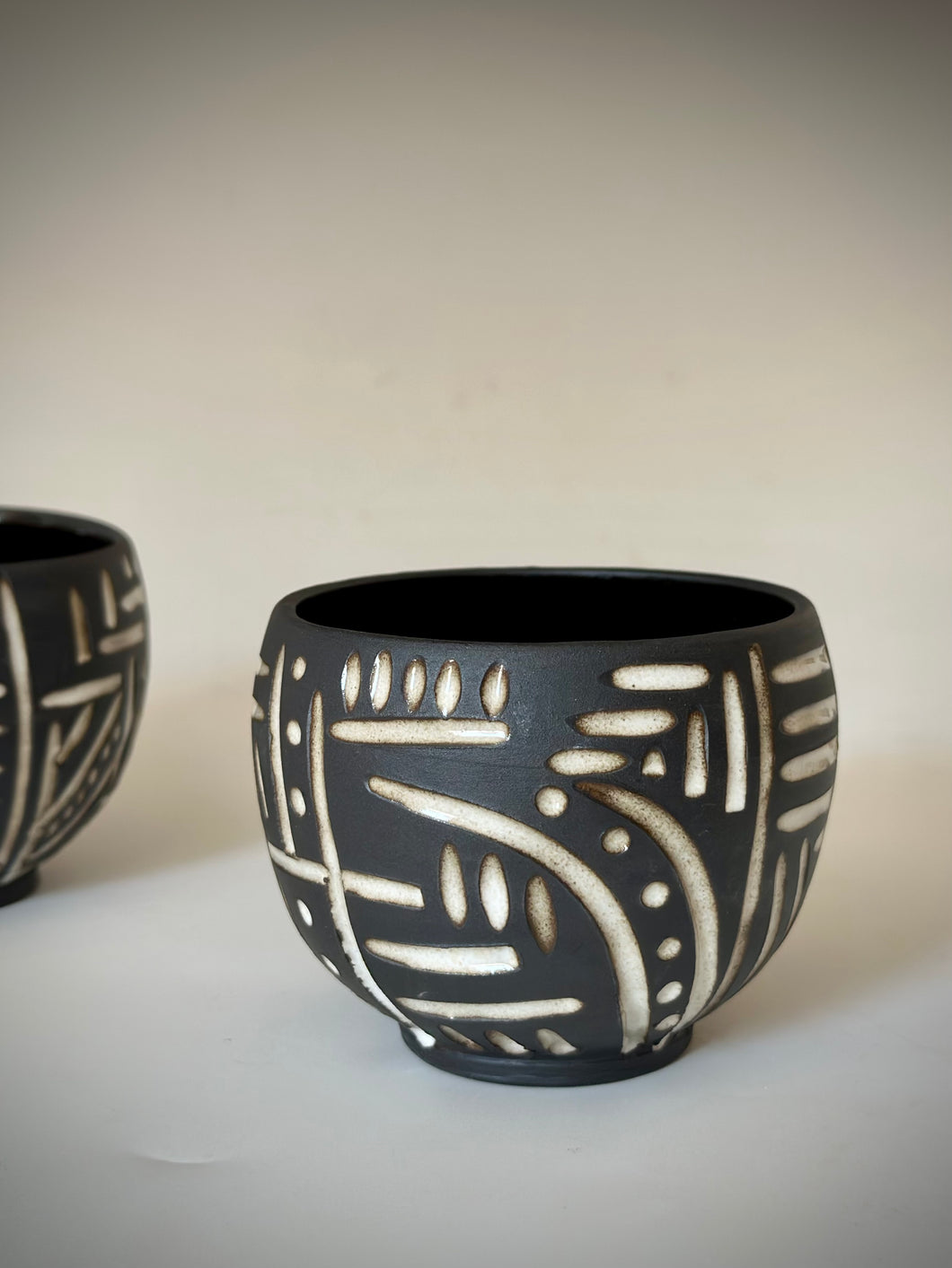 *Pre-Order* Obsidian carved cups with white glaze inlay