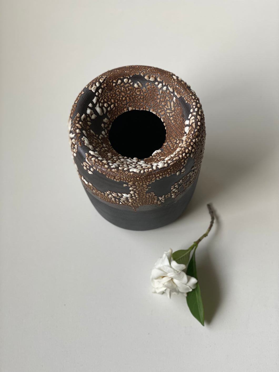 *Pre-Order* Black vase with white crackle glaze